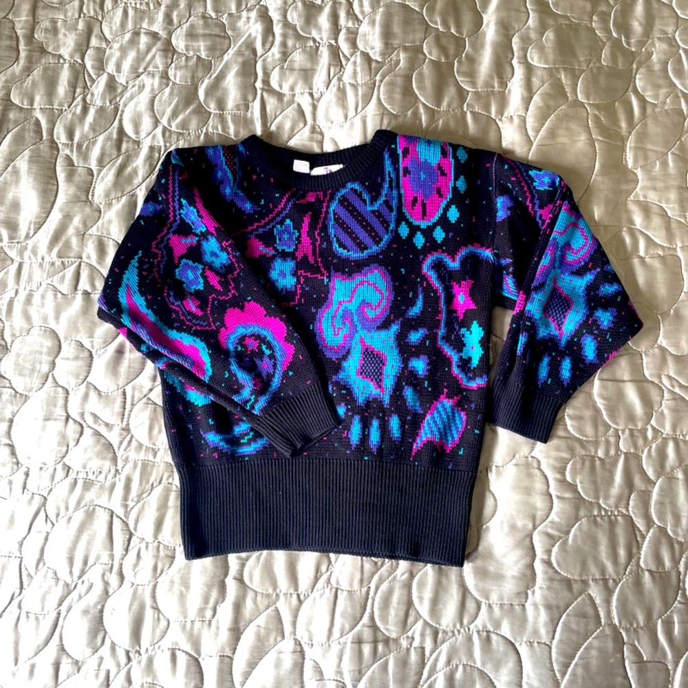 VINTAGE Funky Fall Psychedelic Sweater with Shoulder Pads size M